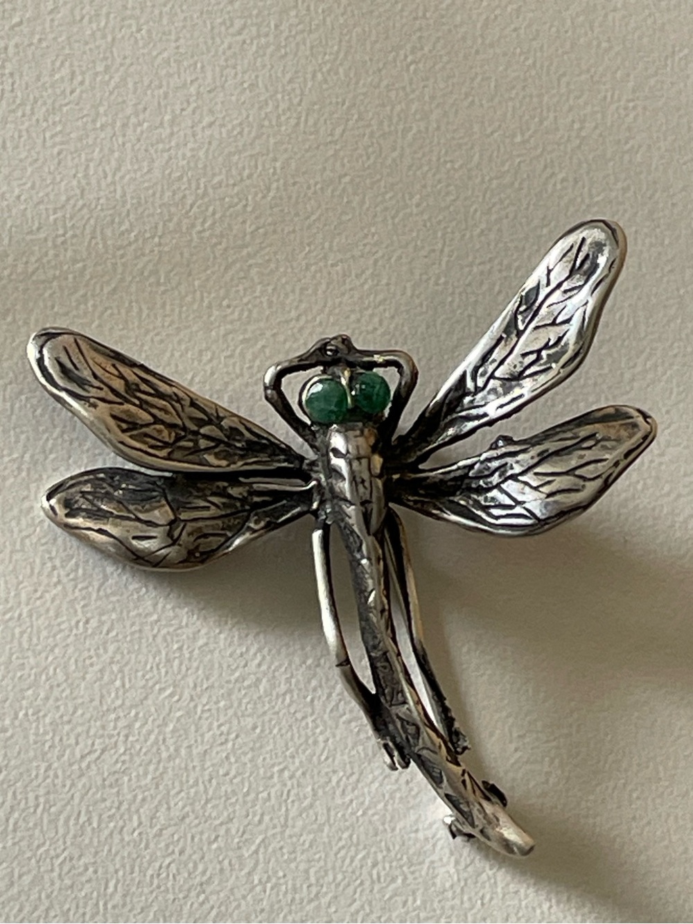 Artisan Art Nouveau Emerald Eyes Dragonfly Vintage Pin #7218 - Picture 1 of 11